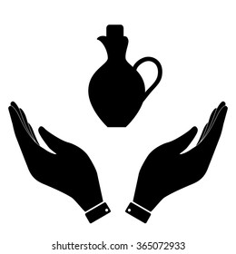 Amphora in hand icon, care symbol vector illustration. Flat design style