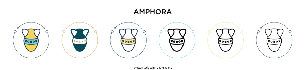 Amphora icon in filled, thin line, outline and stroke style. Vector illustration of two colored and black amphora vector icons designs can be used for mobile, ui, web