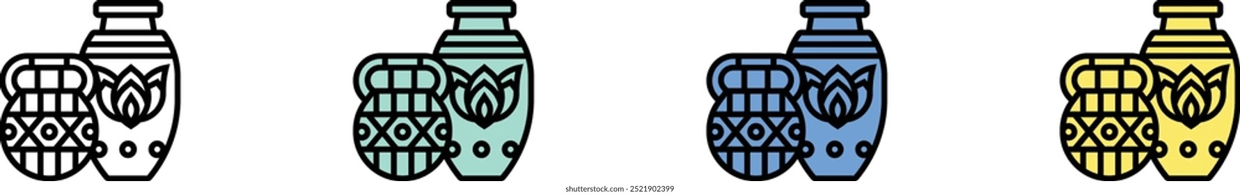 ícone ânfora. Contorno, Design de estilo verde, azul e amarelo isolado no plano de fundo branco