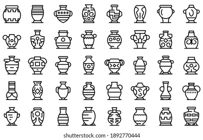 Amphora icons set. Outline set of amphora vector icons for web design isolated on white background