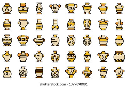 Amphora icons set. Outline set of amphora vector icons thin line color flat on white
