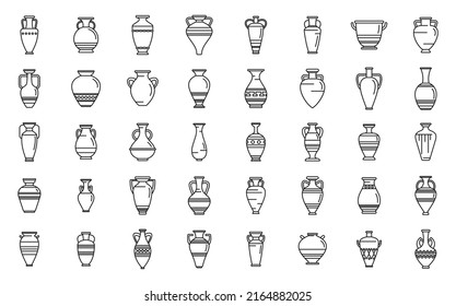 Amphora icons set outline vector. Vase pottery. Greek jar