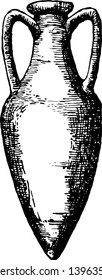 Amphora ist ein Glas mit zwei Griffen einen schmalen Nacken im Allgemeinen eine scharfe bis spitze Basis für die Einfügung in den Boden Vintage Linie Zeichnung oder Gravitation Illustration.