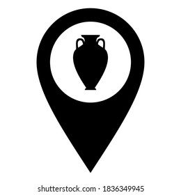 Amphora y pin de ubicación en blanco