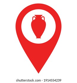 Amphora y pin de ubicación en blanco