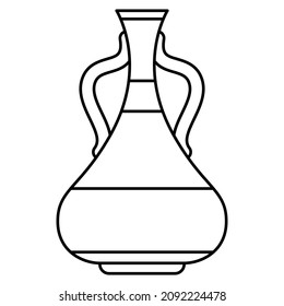 An amphora with a narrow neck and a wide bottom. Ceramic vase with two side handles. Vector icon, outline, isolated. Editable stroke