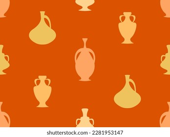 Amphora seamless pattern in vintage style. Ancient Greek jugs and amphoras. Amphora design for posters, wallpapers and printed matter. Vector illustration