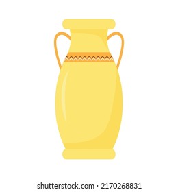 Amphora semi flat color vector object. Two-handled vase. Antique pottery. Full sized item on white. Ancient greek symbol. Simple cartoon style illustration for web graphic design and animation