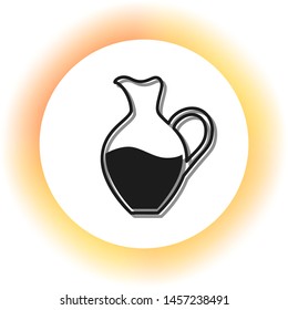 Amphora sign. Dark icon with shadow on the glowing circle button. Illustration.