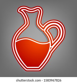 Amphora sign. Flat red icon with linear white icon with gray shadow at grayish background. Illustration.