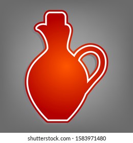 Amphora sign illustration. Flat red icon with linear white icon with gray shadow at grayish background. Illustration.