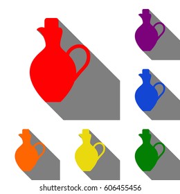 Amphora sign illustration. Set of red, orange, yellow, green, blue and violet icons at white background with flat shadow.