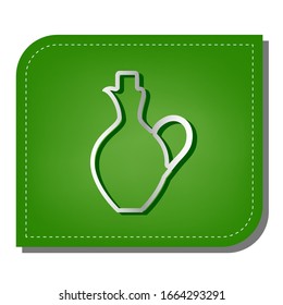 Amphora sign illustration. Silver gradient line icon with dark green shadow at ecological patched green leaf. Illustration.