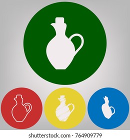 Amphora sign illustration. Vector. 4 white styles of icon at 4 colored circles on light gray background.