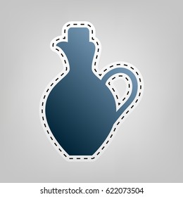 Amphora sign illustration. Vector. Blue icon with outline for cutting out at gray background.