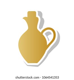 Amphora sign illustration. Vector. Golden gradient icon with white contour and rotated gray shadow at white background.