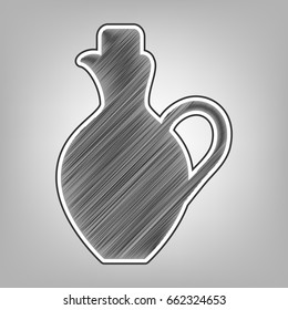 Amphora sign illustration. Vector. Pencil sketch imitation. Dark gray scribble icon with dark gray outer contour at gray background.