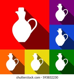 Amphora sign illustration. Vector. Set of icons with flat shadows at red, orange, yellow, green, blue and violet background.