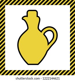Amphora sign illustration. Vector. Warm yellow icon with black contour in frame named as under construction at white background. Isolated.
