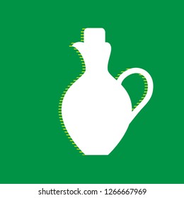 Amphora sign illustration. Vector. White flat icon with yellow striped shadow at green background.