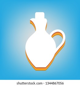 Amphora sign illustration. Vector. White icon with 3d warm-colored gradient body at sky blue background.