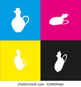 Amphora sign illustration. Vector. White icon with isometric projections on cyan, magenta, yellow and black backgrounds.