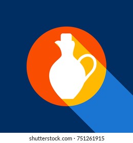 Amphora sign illustration. Vector. White icon on tangelo circle with infinite shadow of light at cool black background. Selective yellow and bright navy blue are produced.