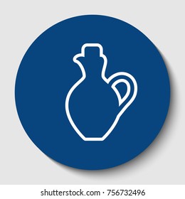 Amphora sign illustration. Vector. White contour icon in dark cerulean circle at white background. Isolated.