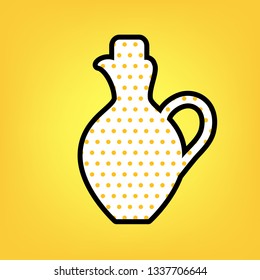 Amphora sign illustration. Vector. Yellow polka dot white icon with black contour at warm yellow background.