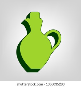 Amphora sign illustration. Vector. Yellow green solid icon with dark green external body at light colored background.