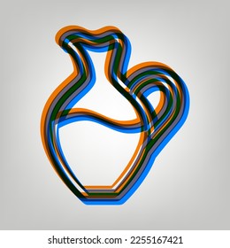 Amphora sign. Stroked Icon in orange, azure and old lavender Colors at gray Background. Illustration.