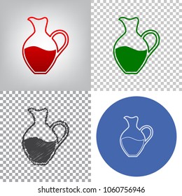 Amphora sign. Vector. 4 styles. Red gradient in radial lighted background, green flat and gray scribble icons on transparent and linear one in blue circle.