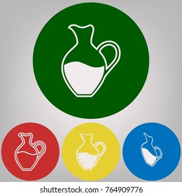 Amphora sign. Vector. 4 white styles of icon at 4 colored circles on light gray background.
