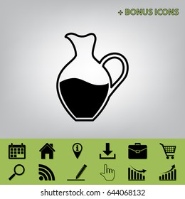 Amphora sign. Vector. Black icon at gray background with bonus icons at celery ones