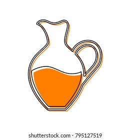 Amphora sign. Vector. Black line icon with shifted flat orange filled icon on white background. Isolated.