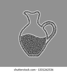 Amphora sign. Vector. Black maze filled icon with white border at gray background.