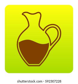 Amphora sign. Vector. Brown icon at green-yellow gradient square with rounded corners on white background. Isolated.