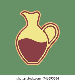 Amphora sign. Vector. Cordovan icon and mellow apricot halo with light khaki filled space at russian green background.