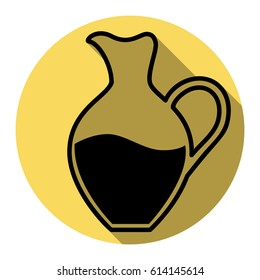 Amphora sign. Vector. Flat black icon with flat shadow on royal yellow circle with white background. Isolated.