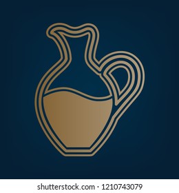 Amphora sign. Vector. Golden icon and border at dark cyan background.