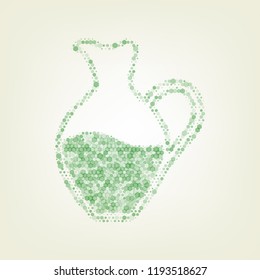Amphora sign. Vector. Green hexagon rastered icon and noised opacity and size at light green background with central light.