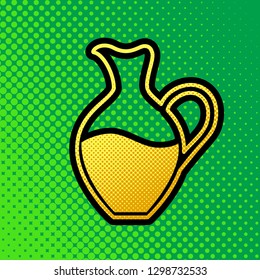 Amphora sign. Vector. Pop art orange to yellow dots-gradient icon with black contour at greenish background.