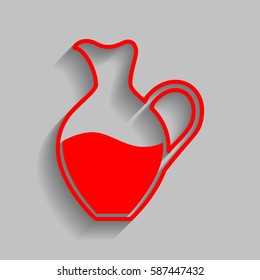 Amphora sign. Vector. Red icon with soft shadow on gray background.