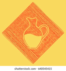 Amphora sign. Vector. Red scribble icon obtained as a result of subtraction rhomb and path. Royal yellow background.