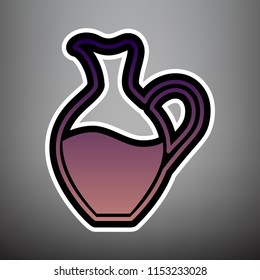 Amphora sign. Vector. Violet gradient icon with black and white linear edges at gray background.