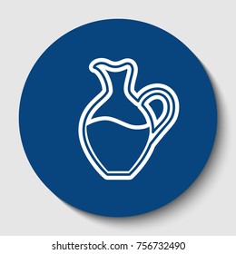 Amphora sign. Vector. White contour icon in dark cerulean circle at white background. Isolated.
