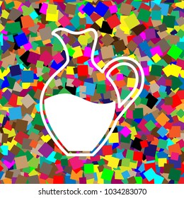 Amphora sign. Vector. White icon on colorful background with seamless pattern from squares.