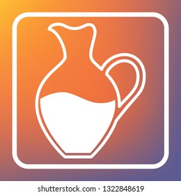 Amphora sign. Vector. White icon on transparent button at orange-violet gradient background.