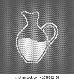 Amphora sign. Vector. White knitted icon on gray knitted background. Isolated.