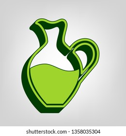 Amphora sign. Vector. Yellow green solid icon with dark green external body at light colored background.